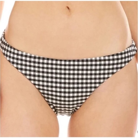 NWT Andie Swimwear The Cheeky Bikini Bottom in White Black Gingham Print Sz L - Picture 1 of 12